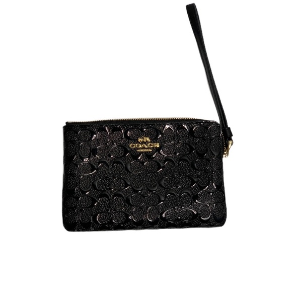 Coach Handbags - -COACH Corner Zip Wristlet Walker Signature Black